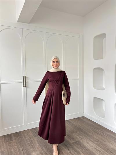 Şila Scuba Elbise -Bordo