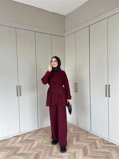 Vadi Düğmeli Takım - Bordo