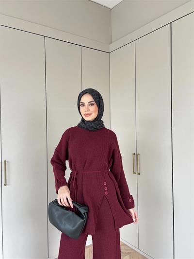 Vadi Düğmeli Takım - Bordo