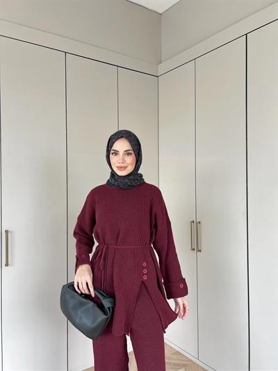 Vadi Düğmeli Takım - Bordo