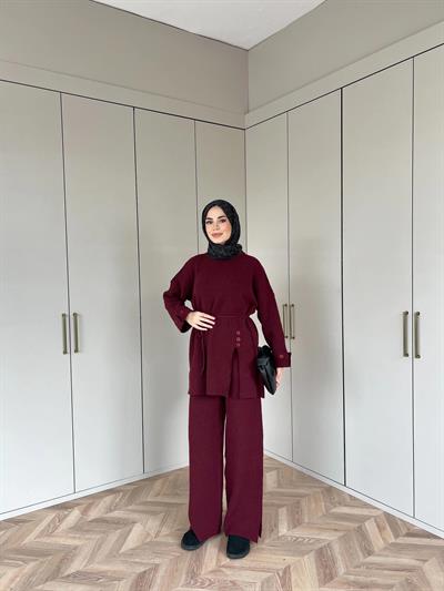 Vadi Düğmeli Takım - Bordo