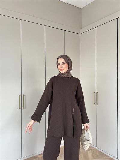 Vadi Düğmeli Takım - Kahve