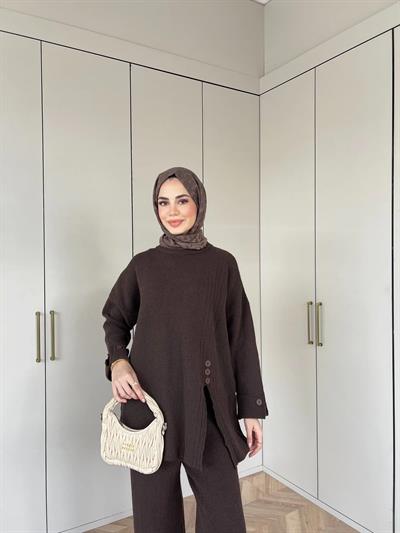 Vadi Düğmeli Takım - Kahve