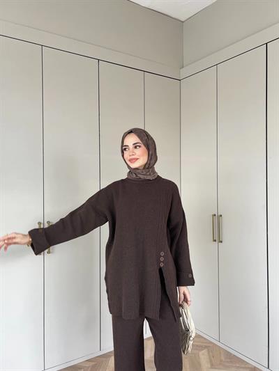 Vadi Düğmeli Takım - Kahve