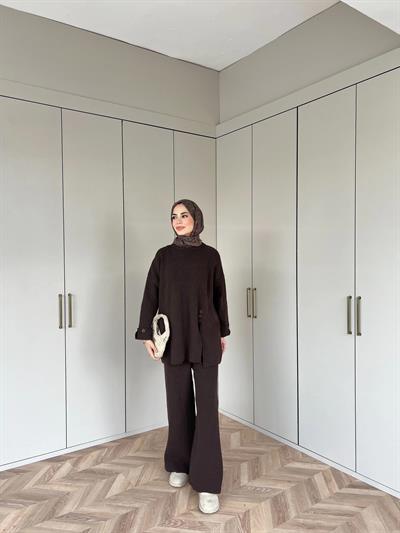 Vadi Düğmeli Takım - Kahve