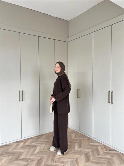 Vadi Düğmeli Takım - Kahve