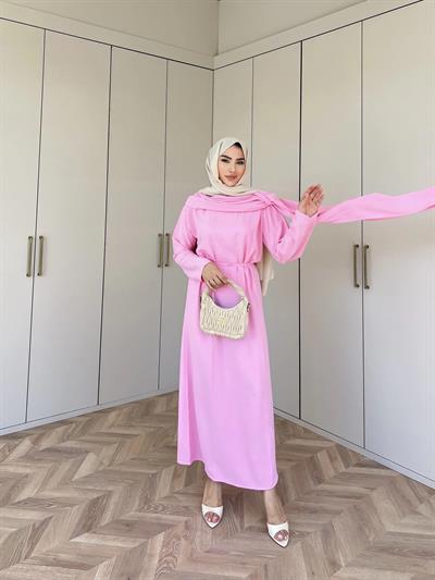 Ves Atkı Detaylı Elbise Pembe