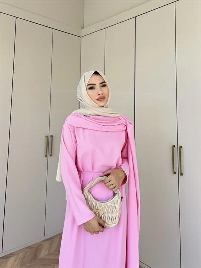 Ves Atkı Detaylı Elbise Pembe