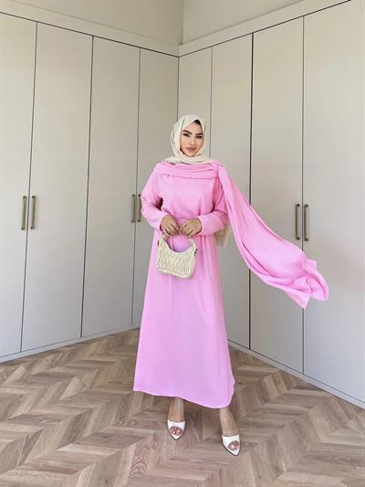 Ves Atkı Detaylı Elbise Pembe