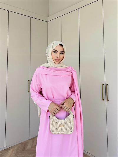 Ves Atkı Detaylı Elbise Pembe