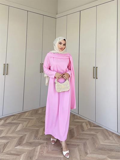 Ves Atkı Detaylı Elbise Pembe