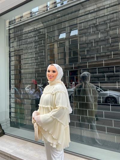 Viana Şifon piliseli kat fırfır Bluz - Bej