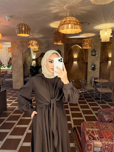 Alin Tensel Elbise - Kahve 