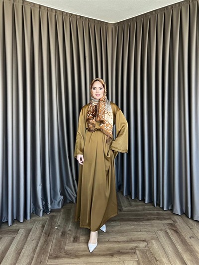 Arabic Belden Bağlamalı Elbise - Yağ Yeşil