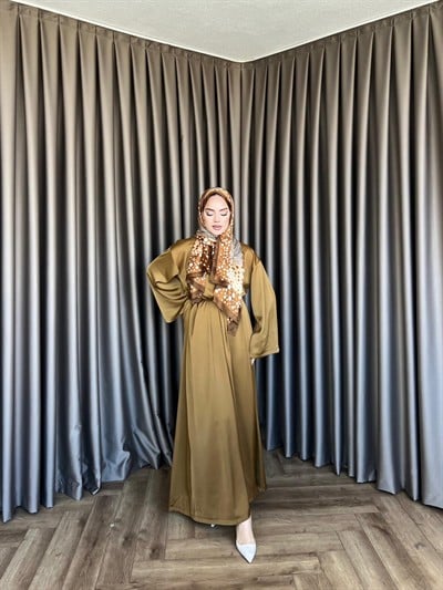 Arabic Belden Bağlamalı Elbise - Yağ Yeşil