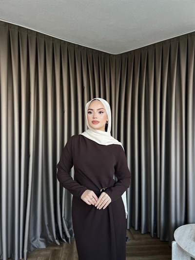 Asil Yan Detay Elbise - Acı Kahve