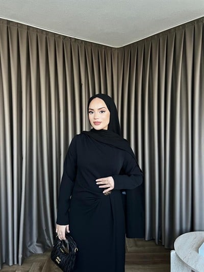 Asil Yan Detay Elbise - Siyah
