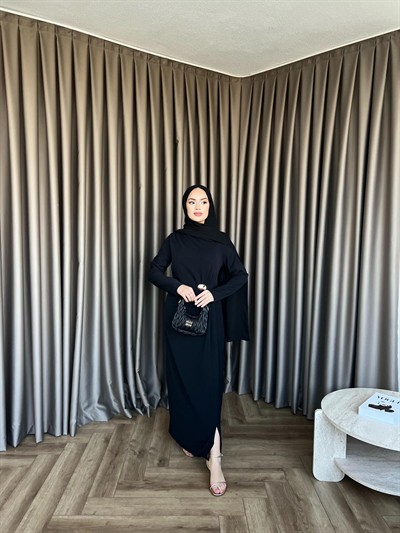 Asil Yan Detay Elbise - Siyah
