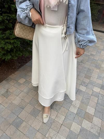 Bağcıklı Scuba Etek - Beyaz