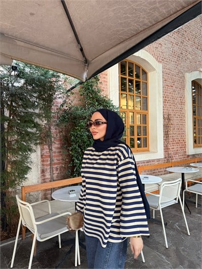 Bella Çizgili Sweat - Lacivert Krem (ÖN SİPARİŞ)