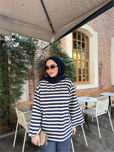 Bella Çizgili Sweat - Lacivert Krem (ÖN SİPARİŞ)
