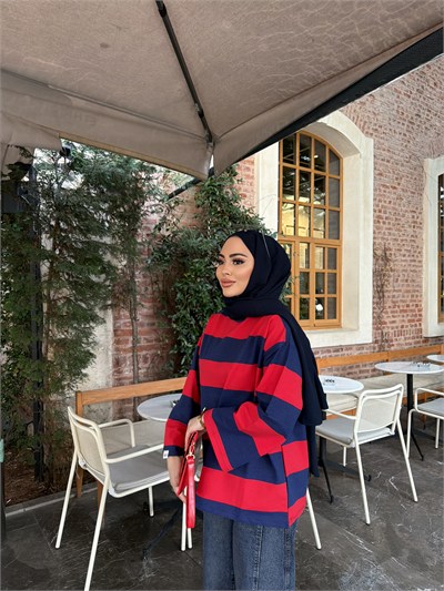 Bella Çizgili Sweat - Lacivert  (ÖN SİPARİŞ)