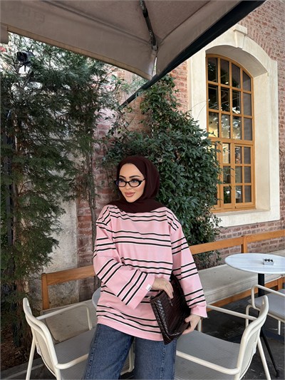 Bella Çizgili Sweat - Pembe (ÖN SİPARİŞ)