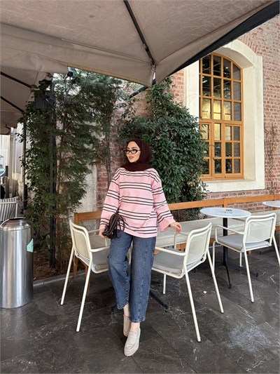 Bella Çizgili Sweat - Pembe (ÖN SİPARİŞ)