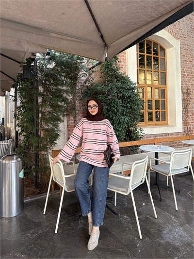 Bella Çizgili Sweat - Pembe (ÖN SİPARİŞ)