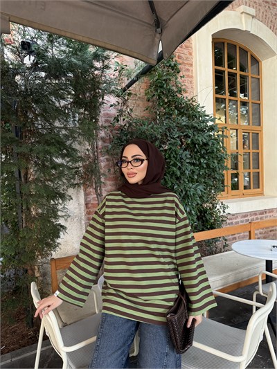 Bella Çizgili Sweat - Yeşil  (ÖN SİPARİŞ)