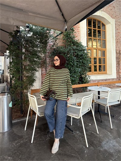 Bella Çizgili Sweat - Yeşil  (ÖN SİPARİŞ)