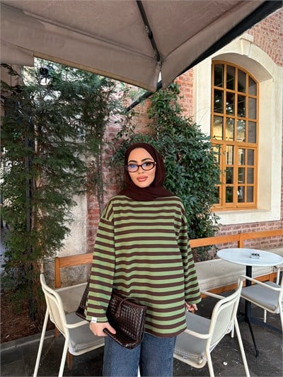 Bella Çizgili Sweat - Yeşil  (ÖN SİPARİŞ)