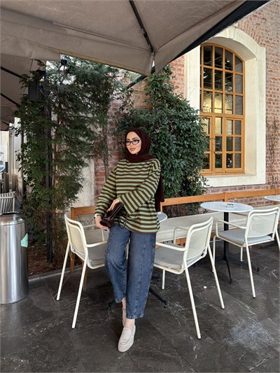 Bella Çizgili Sweat - Yeşil  (ÖN SİPARİŞ)