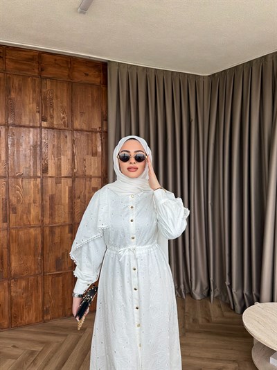 Berra Dantelli Elbise - Beyaz