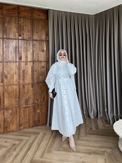 Berra Dantelli Elbise - Beyaz