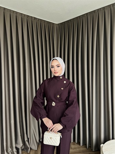 Besla Gold Düğmeli Takım - Bordo