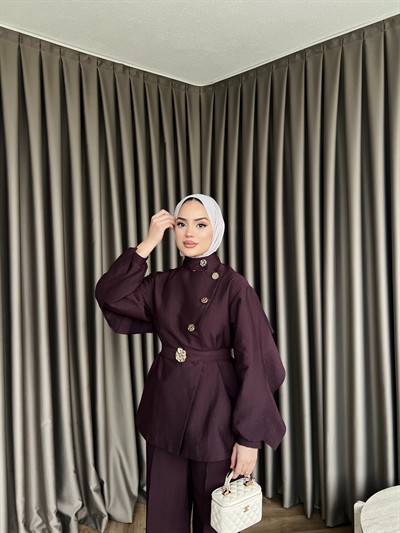 Besla Gold Düğmeli Takım - Bordo