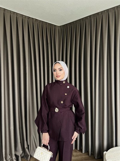 Besla Gold Düğmeli Takım - Bordo