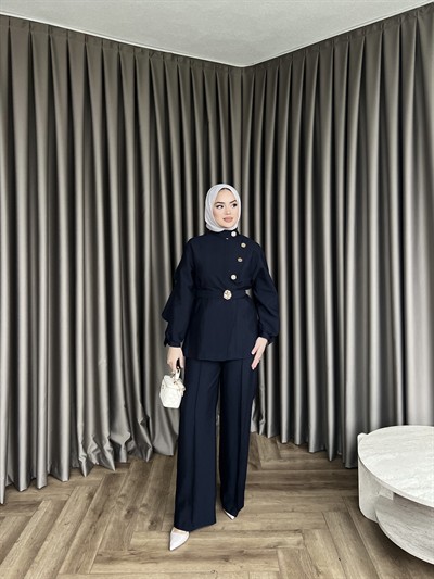 Besla Gold Düğmeli Takım - Kahve