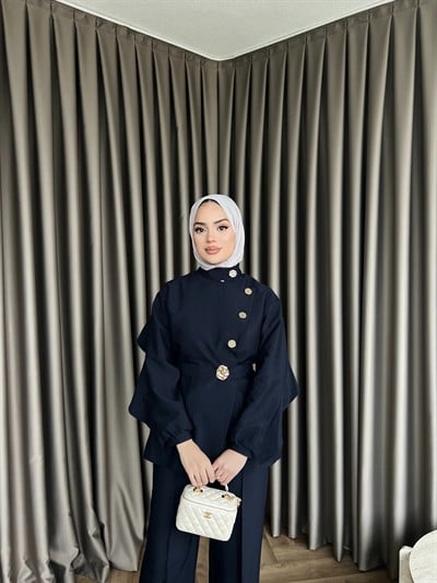 Besla Gold Düğmeli Takım - Kahve