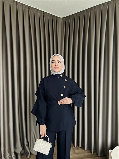 Besla Gold Düğmeli Takım - Kahve