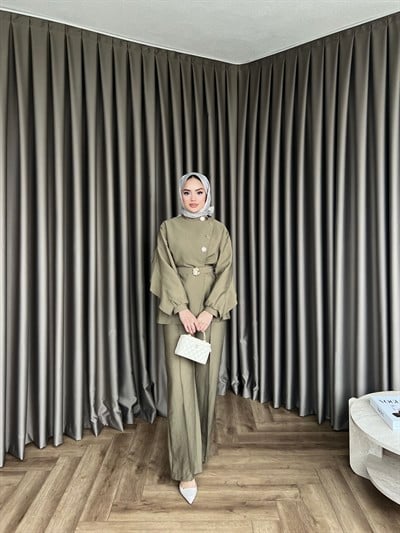 Besla Gold Düğmeli Takım - Yağ Yeşil(ÖN SİPARİŞ)