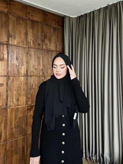 Çelik Düğme Detay Triko Elbise - Siyah