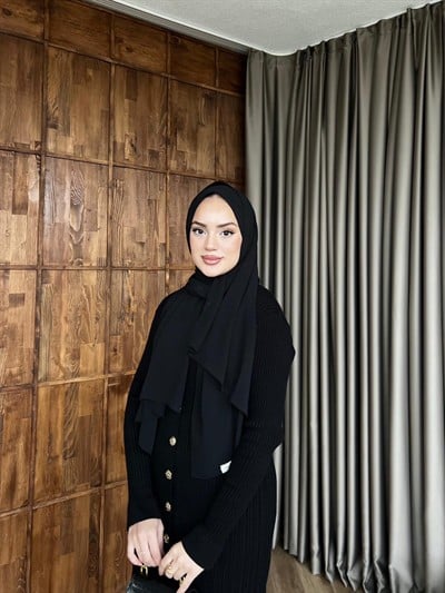 Çelik Düğme Detay Triko Elbise - Siyah