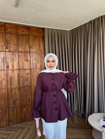 Çiçek Gömlek - Mürdüm