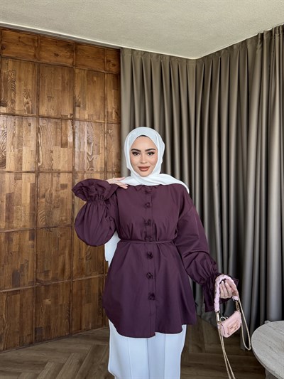 Çiçek Gömlek - Mürdüm