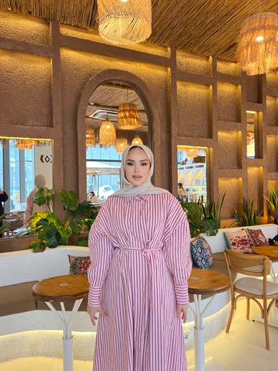 Çisem Çizgi Detay Elbise - Pembe