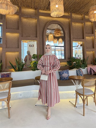 Çisem Çizgi Detay Elbise - Tarçın 