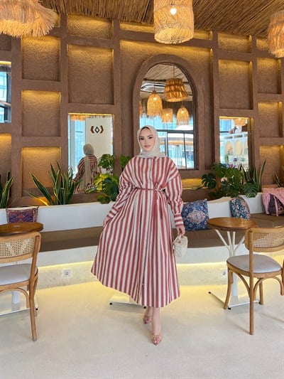 Çisem Çizgi Detay Elbise - Tarçın 