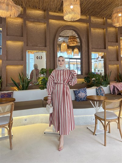 Çisem Çizgi Detay Elbise - Tarçın 